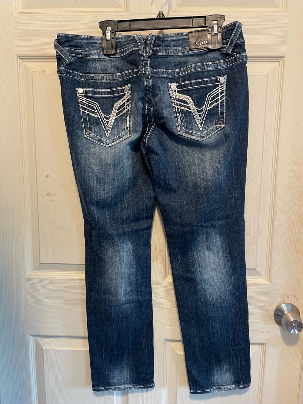 Vigoss Women's Distressed Dark Blue Straight Leg Jeans - Picture 2 of 4